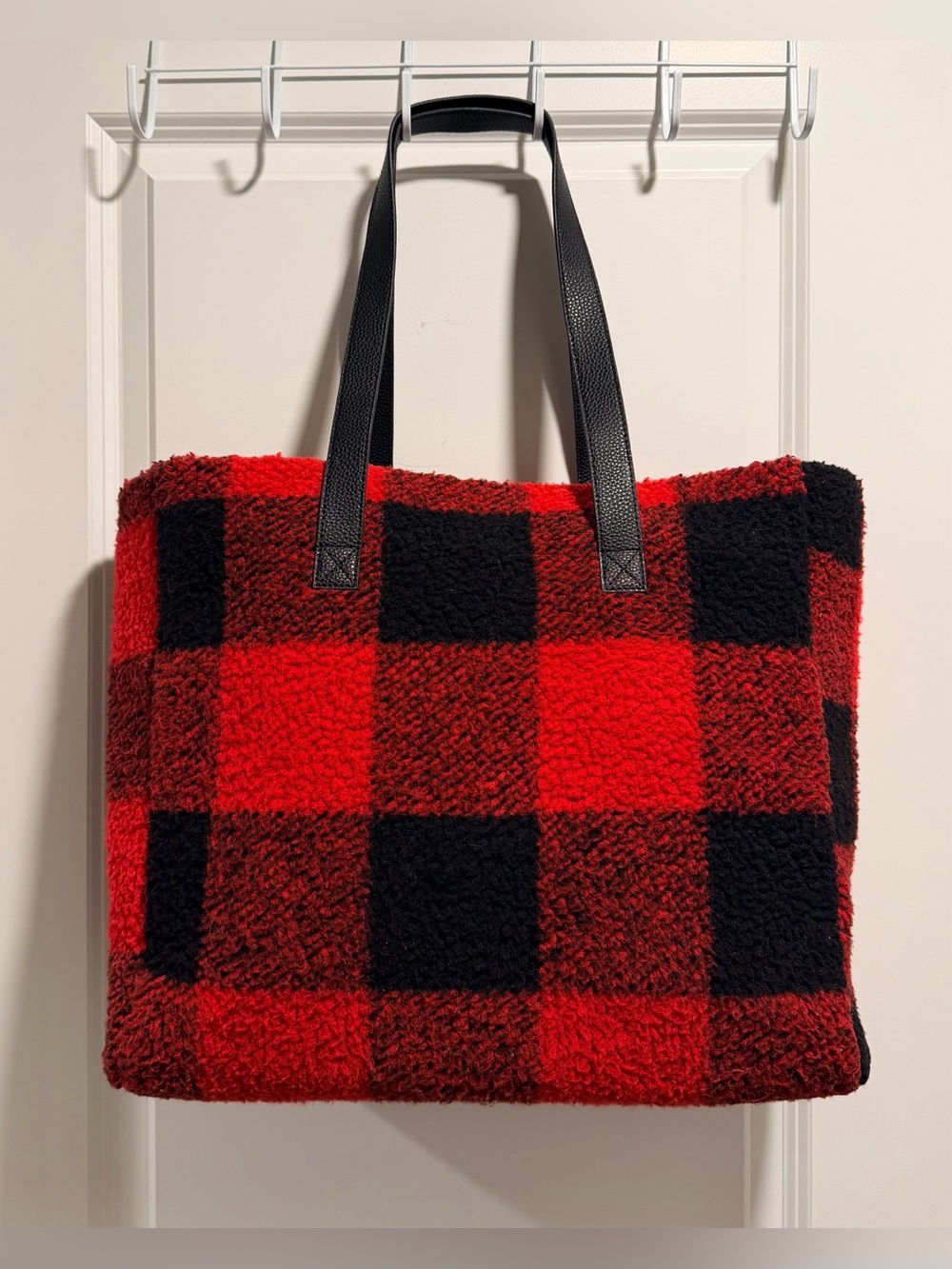 Barnes & Noble Exclusive Red Buffalo Plaid Sherpa Fleece Holiday Tote Bag
